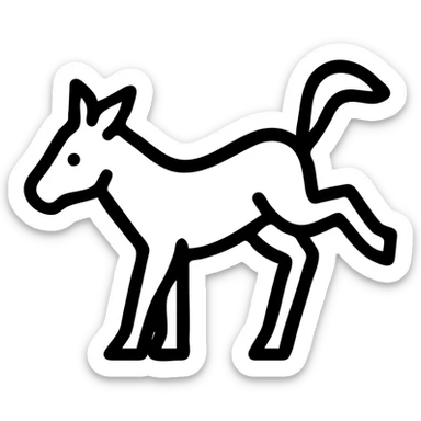 minimalist icon of a donkey kicking, bold lines, easy to recognize sticker
