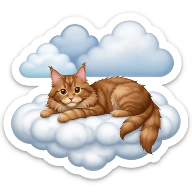 Solid light brown colored Maine coon cat laying on a cloud in the sky  sticker