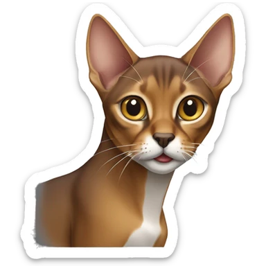 A grey and brown Abyssinian cat with a left canine tooth sticking out from the side more than the right one sticker