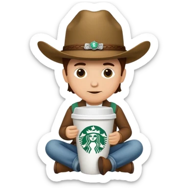 starbucks cup with tiny cowboy sitting on it sticker