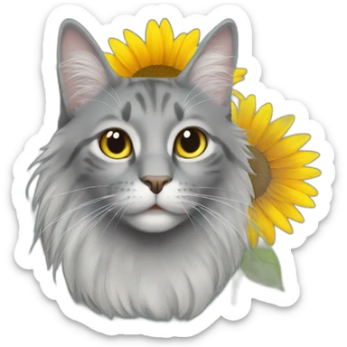 Long hair grey cat with Sunflower sticker