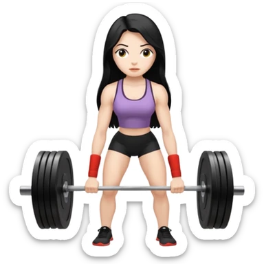 pale girl with long black hair deadlifting sticker
