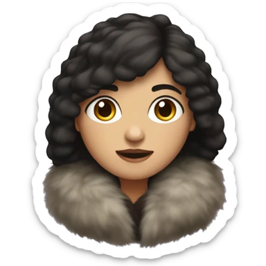 Dark haired woman wearing big full length fur coat sticker