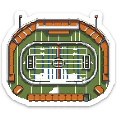 quidditch field with goal hoops and stadium seating around the oval field sticker