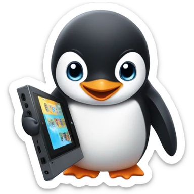 Cute baby penguin playing with a Nintendo switch  sticker