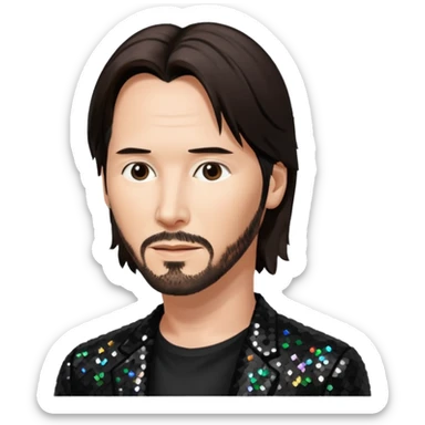 Keanu Reeves with dark brown hair, black sequin outfit sticker