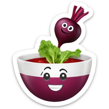 happy beet that does not look like an onion next to happy beet soup in a bowl sticker