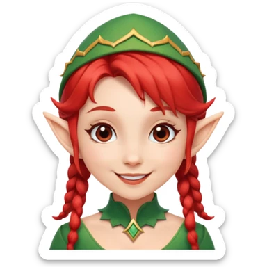 elf girl with red square hairstyle smiling sticker