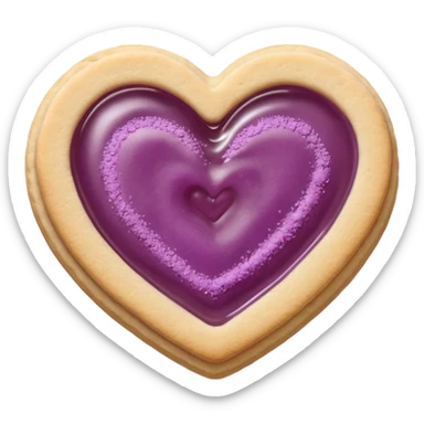 Realistic shortbread cookie in the shape of a heart with mauve jelly middle filling and sprinkled powder sugar on top. sticker