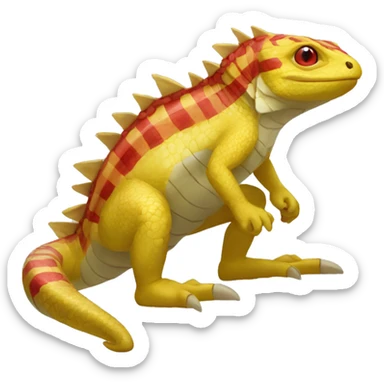A Yellow Shiny Anthro-Scalie-Lizard-Reptile-Salamandrian-Fakémon with red stripes Full Body sticker