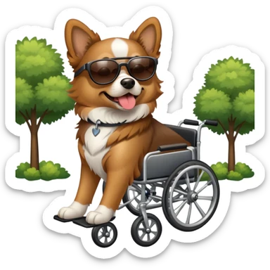 Dog in wheelchair with sunglasses sticker
