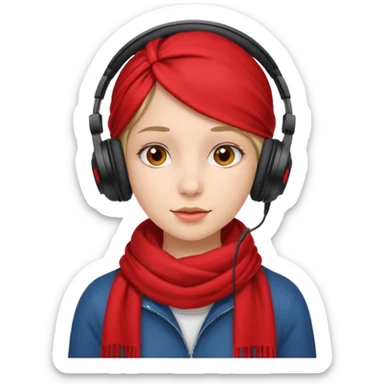 young girl with red scarf wearing headphones sticker