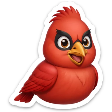 Male Cardinal (bright red)

"Laughing male cardinal bird, eyes closed, beak open wide, joyful expression, feathers slightly puffed, cartoon emoji style. sticker