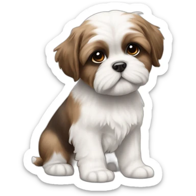 white and brown shi tzu puppy sticker