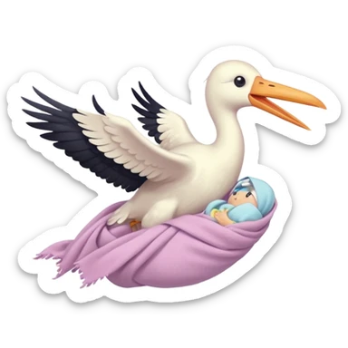 Stork flying with a human baby wrapped in a blanket  sticker