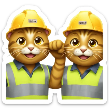 two happy cats dressed as construction workers sticker