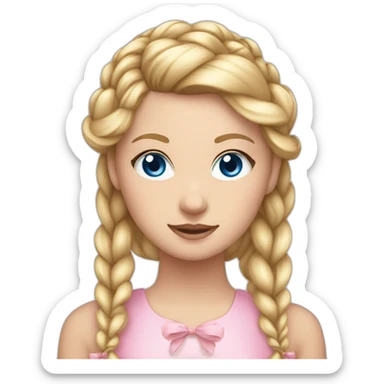 white girl with blond hair in a braid and blue eyes wearing a light pink bow on her head sticker