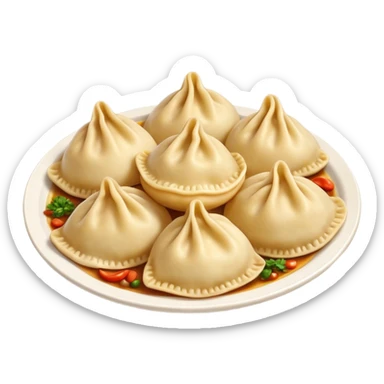 Cinematic Realistic Pierogi Dish Emoji, depicted as tender dumplings filled with savory ingredients rendered with lifelike textures and warm, inviting lighting. sticker