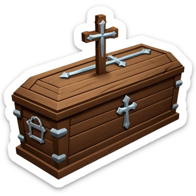 coffin with large nails and carved cross sticker