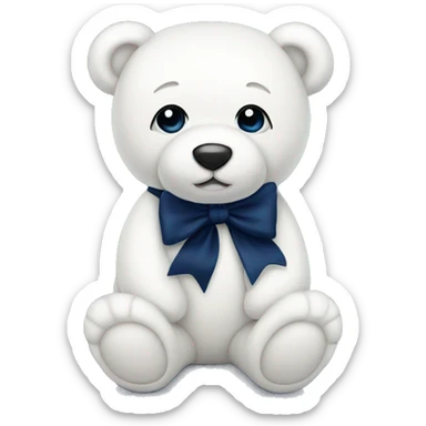 White teddy bear with a navy blue bow  sticker