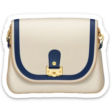 White Designer Louis Vuitton bag with navy blue monogram and navy blue trim sticker