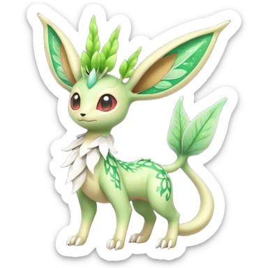 Sparkly White And Green Natural Flowery Colorful Leafeon-Flygon-Celebi-Fakémon-hybrid-creature (full body)  sticker