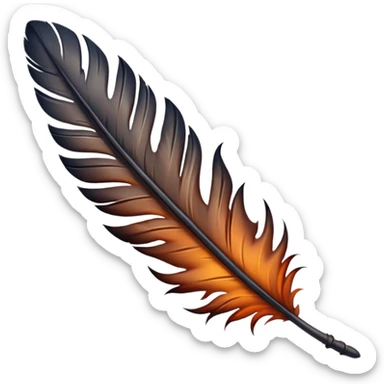 iOS emoji, dark fantasy feather, burned edges, ember glow, soft shadow, minimal sticker