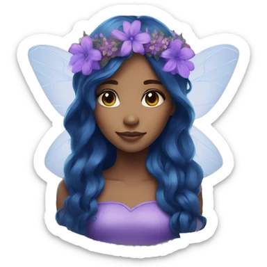 purple and blue brunette fairy with long hair and flower crown sticker