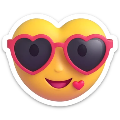 3D smiley emoji, nagy szempillás, szívecskés napszemüvegben, vidám sticker