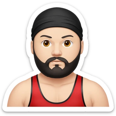 White skin fat guy with black durag and black beard in a red and black wrestling singlet sticker
