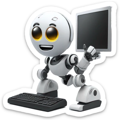 robot comes off computer and displays its face outside sticker