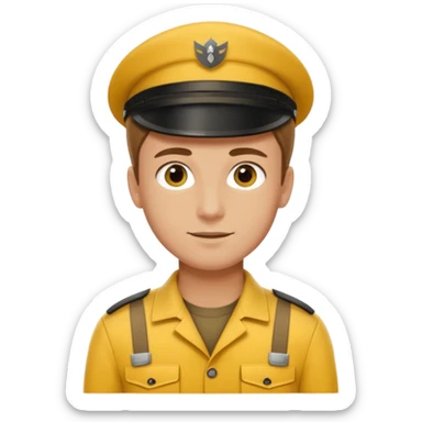german delivery guy with yellow uniform sticker