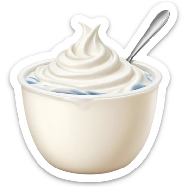 open plain white cup of Greek yogurt, thick creamy with gentle swirls and peaks, rich dense texture, slightly matte with natural sheen, no branding or garnish, soft lighting, emoji scale sticker