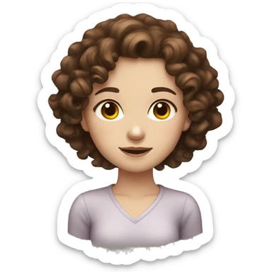 girl, pale skin, curly brown hair, dark brown ey sticker