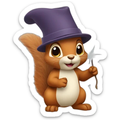 A squirrel with a wand and a beret sticker