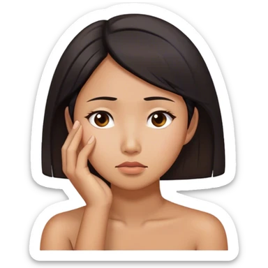 Asian woman worried while resting her chin on her right hand sticker