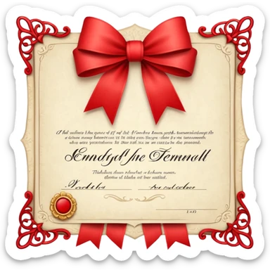 a white certificate with a bow on a black background. Lots of details. perspective sticker