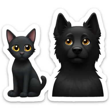 black shepherd sits next to a black cat sticker