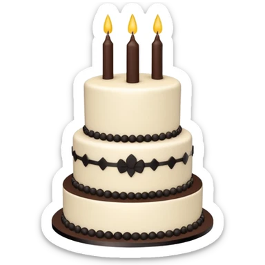 white birthday cake with black decorative accents, no text sticker