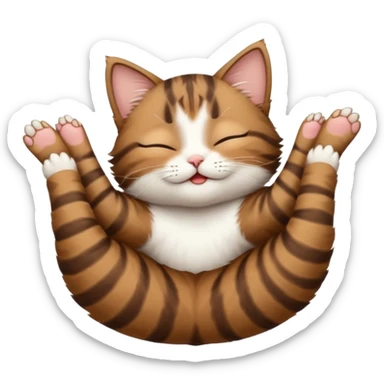 dark brown tabby and white small cat in funny positions upside down with eyes closed sticker