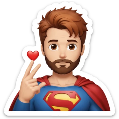 Adult Superman-with redish brownish messy hair-full trimmed beard- hand heart emoji sticker