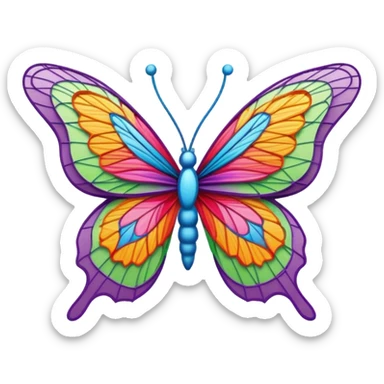 String art icon, colorful butterfly made with threads, wings formed by intricate thread patterns, body of the butterfly with visible thread ball structure, minimalistic style, clean lines, transparent background. sticker