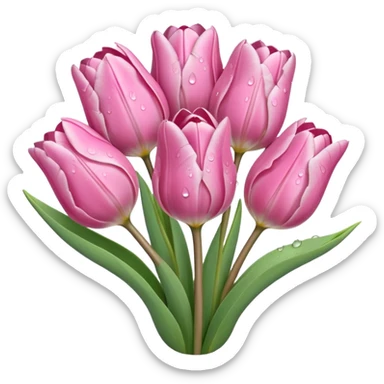 realistic realistic Tulip bouquet, high definition, muted pink, dew drops sticker