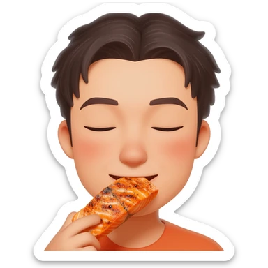 Asian with closed eyes eating fish sticker