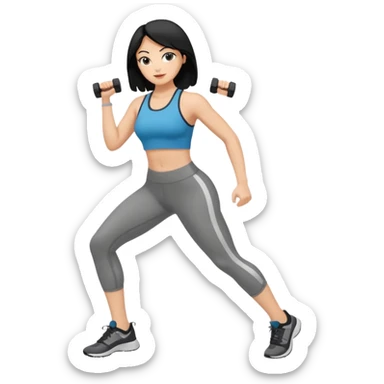 white woman with black hair doing fitness sticker