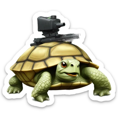 photorealistic tired military turtle with gun sticker