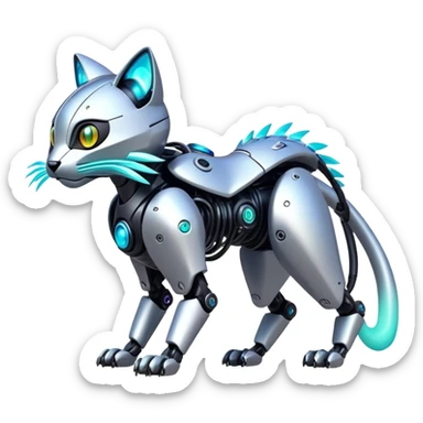  exotic tropical iridescent cyber-Protogen-Fakémon-Pokémon-Vernid-robot-feline-creature sticker