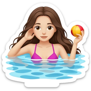  beautiful pale brunette girl with long hair relaxing in the pool sticker