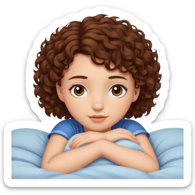 Girl cuddle with short curly brown hair on bed sticker