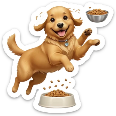 happy dog with a bowl of kibble, jumping with excitement sticker